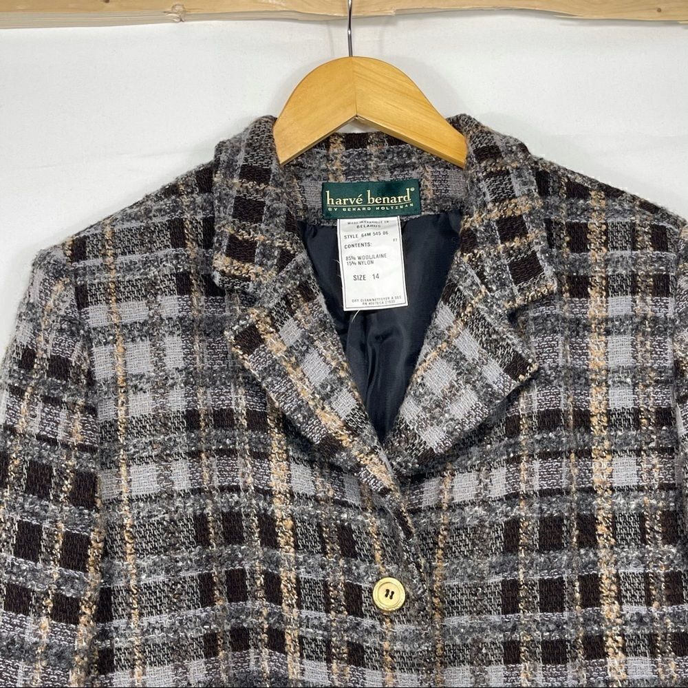 Harve Benard Brown Plaid Button Up Wool Jacket - Picture 7 of 15